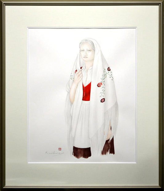 栗原喜依子「女性像」水彩画