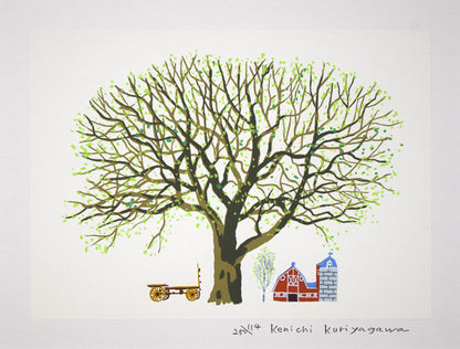栗谷川健一「はる楡」シルクスクリーン版画　作品全体画像