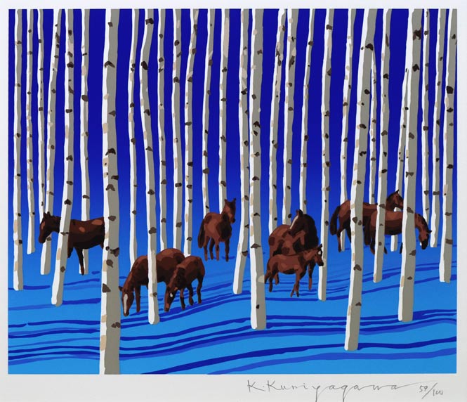 栗谷川健一「白樺の林（三月）」シルクスクリーン版画　作品全体拡大画像