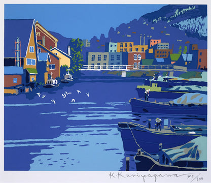 栗谷川健一「帰らぬ運河（小樽）」シルクスクリーン版画　作品全体画像
