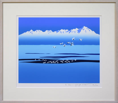栗谷川健一「三つの白い世界（知床連峰）」シルクスクリーン版画