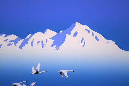 栗谷川健一「三つの白い世界（知床連峰）」シルクスクリーン版画　拡大画像2