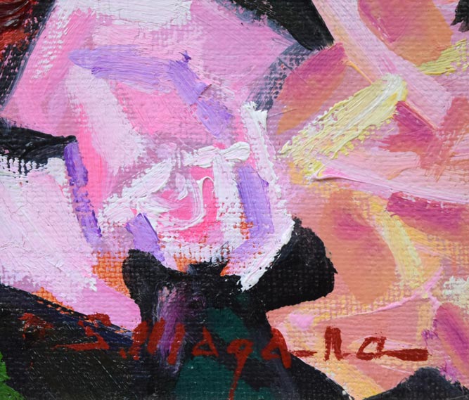 真柄修一「薔薇」油絵・SM　サイン拡大画像