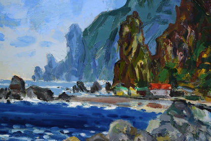 真柄　修一「川白の海岸（後志地方神恵内村）」油絵・F8号　拡大部分1