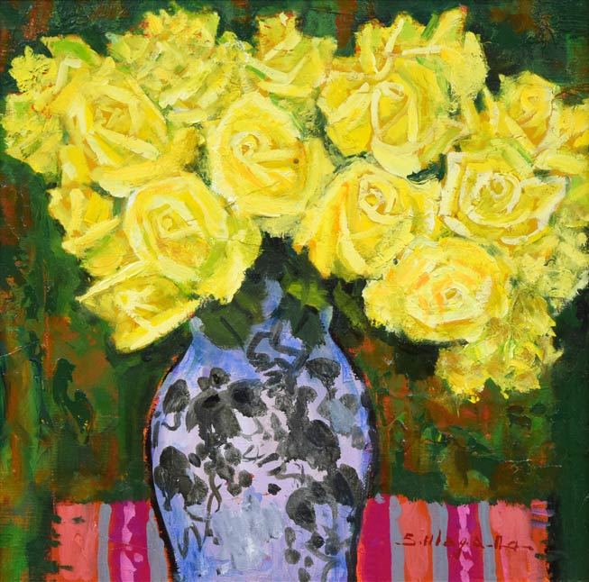 真柄修一「黄色い薔薇」油絵・S4号　作品全体拡大画像