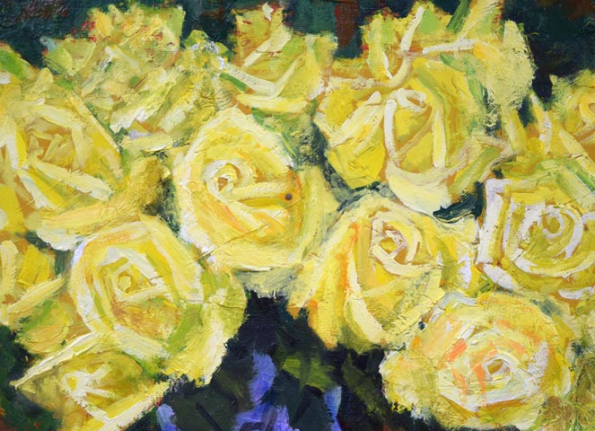 真柄修一「黄色い薔薇」油絵・S4号　拡大画像1