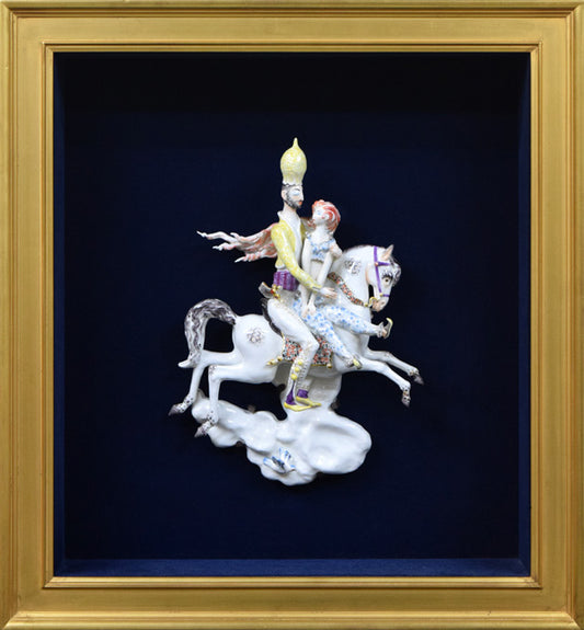 ハインツ　ヴェルナー(HEINZ　WERNER)「馬上のふたり（アラビアンナイト）マイセン磁器（MEISSEN）」立体陶板画額装
