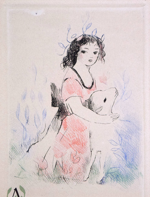 マリー・ローランサン「子羊（小動物物語）」銅版画　作品全体拡大画像