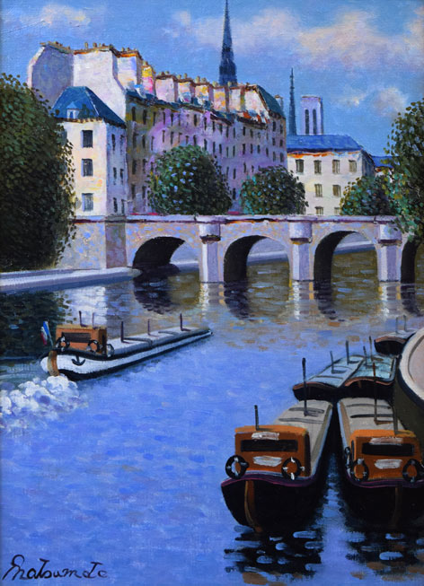 松本剛一「セーヌ河（フランス）」油絵・F4号　作品全体拡大画像