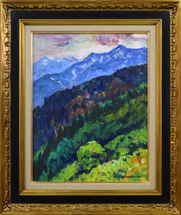 松島正幸「新緑の山（越後湯沢）」油絵・F6号