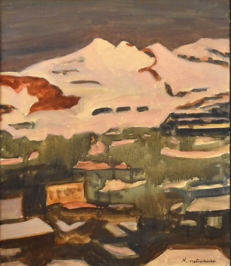 松島正幸「雪の山（雪たそがれ）」油絵・F10号　作品全体拡大画像