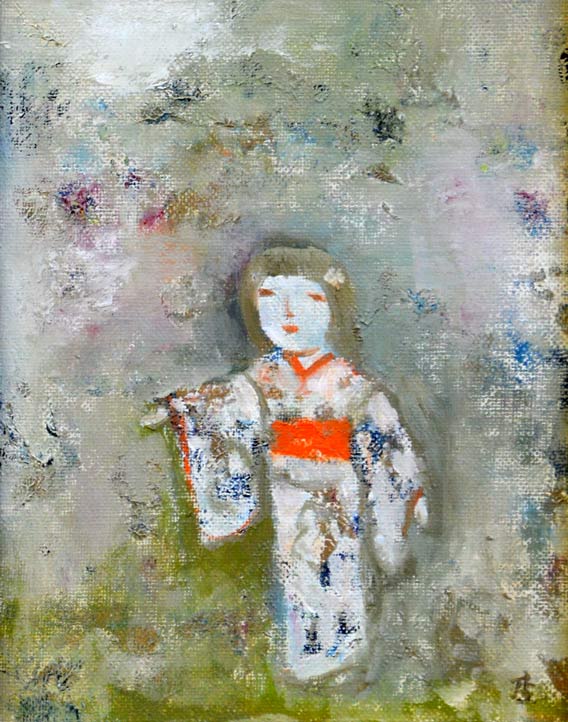 杢田　たけを「少女」油絵・F0号　作品全体画像