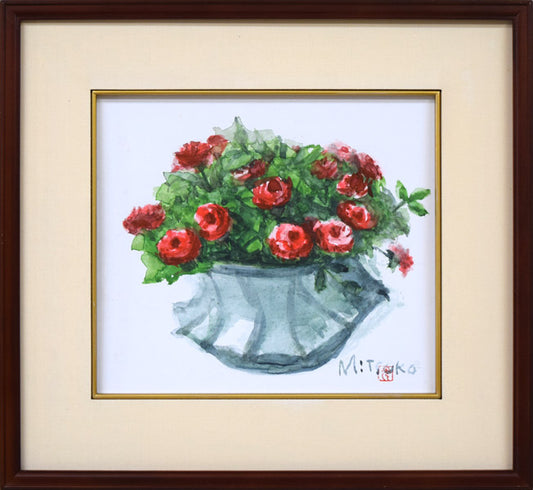 森本光子「薔薇」水彩画