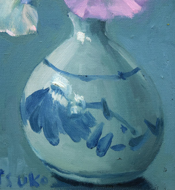 森本光子「花」油絵・SM　拡大画像2