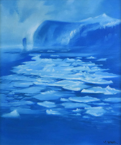 村瀬真治「オホーツク流氷・知床の春」油絵・F8号　作品全体拡大画像