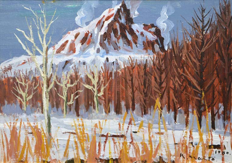 内藤一男「雪の昭和新山」油絵・F4号　作品全体画像