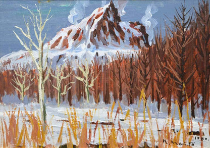 内藤一男「雪の昭和新山」油絵・F4号　作品全体画像
