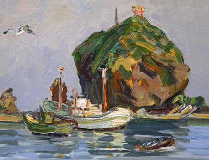 中村善策「高島漁港（小樽）」油絵・F6号　拡大画像3