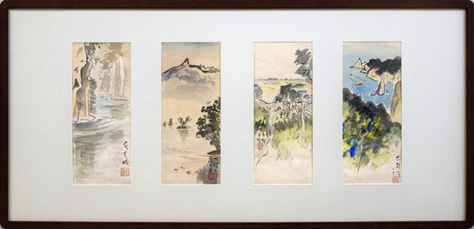 中村善策「層雲峡／大沼と駒ヶ岳／石狩平野／忍路湾にて」水彩画