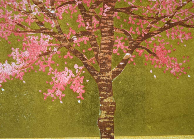 並木一「花みず木-1」木版画　拡大画像3