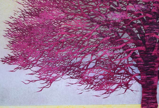 並木一「Tree　Scene　60」木版画　拡大画像2