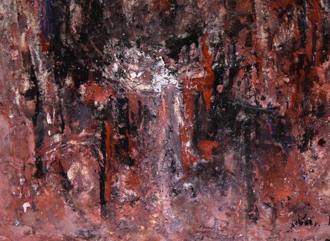 難波田龍起「街」油絵・SM　拡大画像2