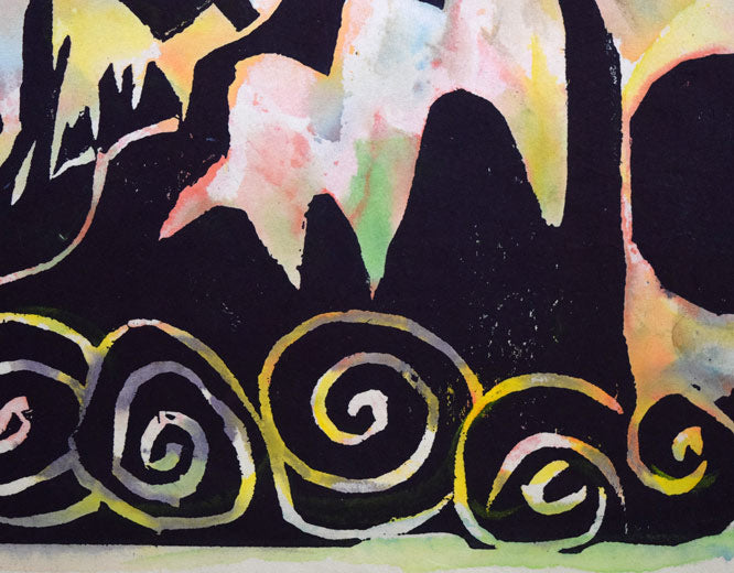 成田泰明「蓬莱のお山」木版画に手彩色　拡大画像3