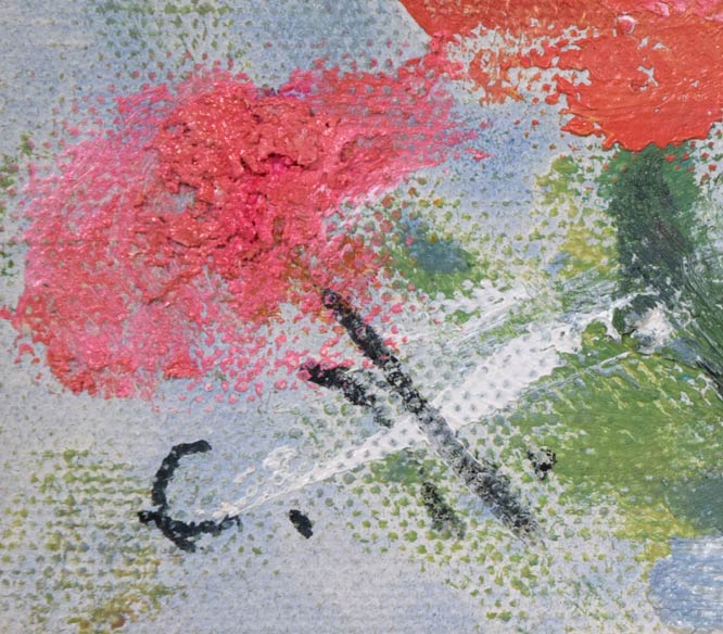 西村計雄「花」油絵・F0号　サイン画像