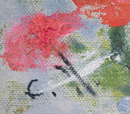 西村計雄「花」油絵・F0号　サイン画像