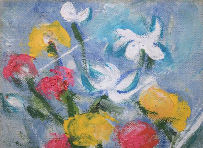 西村計雄「花」油絵・F0号　拡大画像1