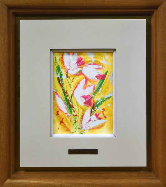 西村計雄「花」油絵（縦13×横9.2ｃｍ）