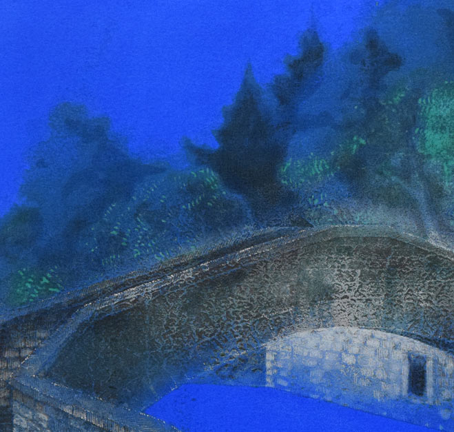 野村義照「ブルージュ（ベルギー）」シルクスクリーン版画　拡大画像1