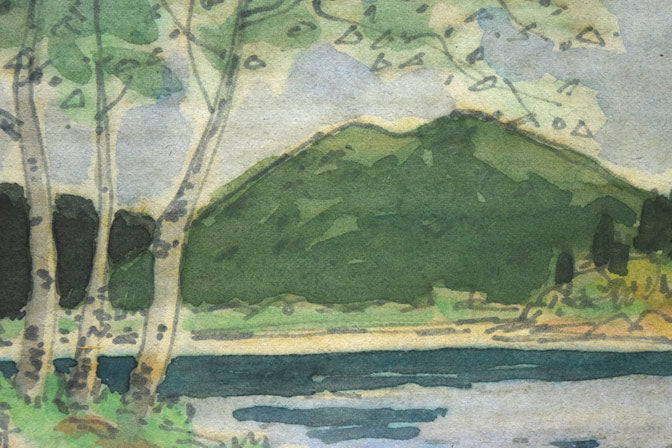 能勢真美「然別湖」水彩画 絵画買取・販売の小竹美術