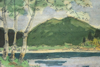 能勢真美「然別湖」水彩画　拡大画像1