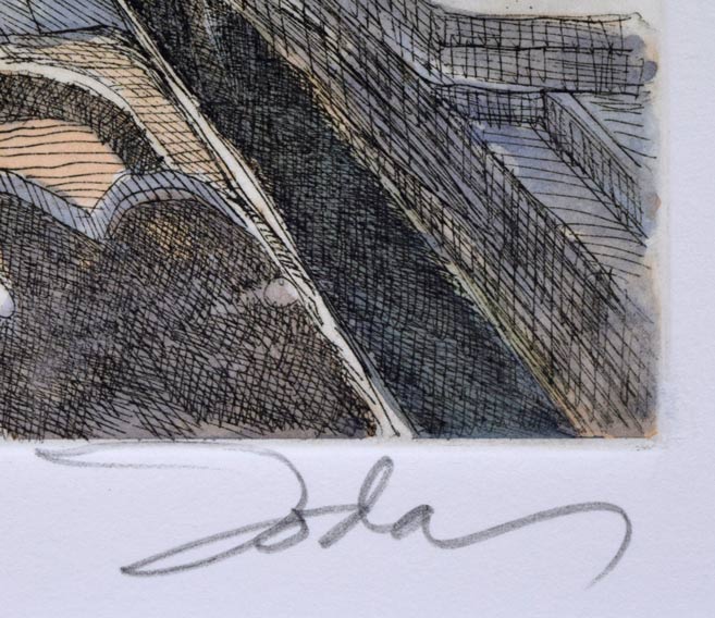 織田義郎「The　Venice　Ⅳ」銅版画に手彩色　本人直筆鉛筆サイン画像