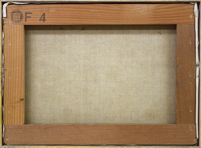 小川清「冬の小樽風景」油絵・F4号　キャンバス裏側画像