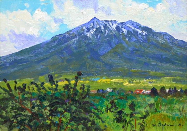 小川博「岩木山」油絵・F4号　作品全体拡大画像
