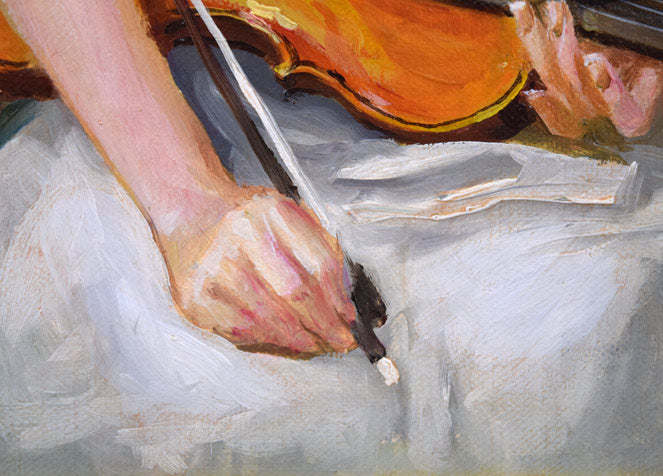 奥龍之介「バイオリンを持つ少女」油絵・F3号　拡大画像4
