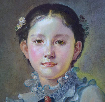奥龍之介「マンドリンの少女」油絵・F8号　拡大画像1