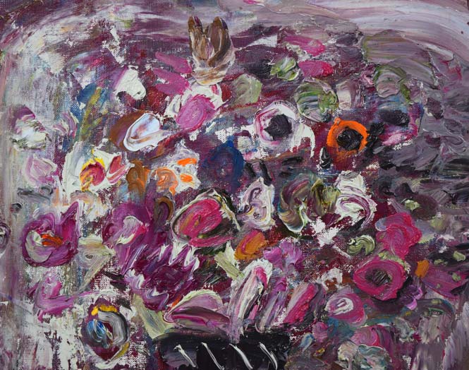 小野州一「花」油絵・F8号　拡大画像1