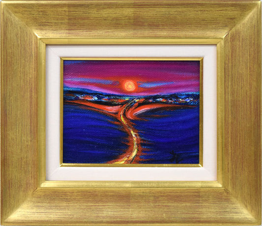 大谷久子「ガンガー（ガンジス河）の夕陽」油絵・F0号
