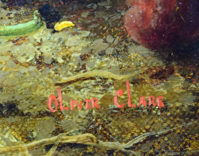 オリバー・クレア「果実のある静物」油絵（16×20ｃｍ）　サイン拡大画像