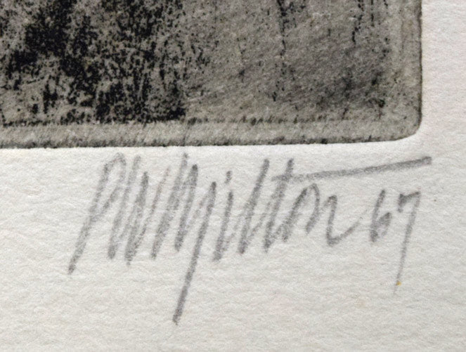 ピーター・ミルトン「THE　HILL」銅版画　本人直筆鉛筆サイン、年記（1967年作）拡大画像