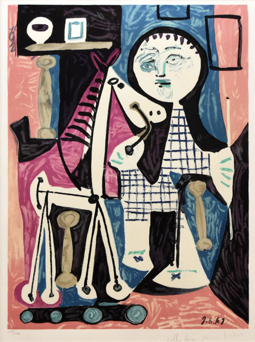 パブロ　ピカソ（Pablo　PICASSO）「クロードの木馬」リトグラフ　作品全体拡大画像