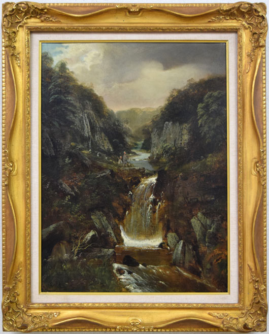 エドワード・プリーストリー「滝の風景」油絵・仏P12号