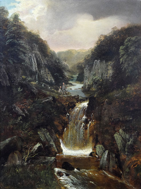 エドワード・プリーストリー「滝の風景」油絵・仏P12号　作品全体拡大画像
