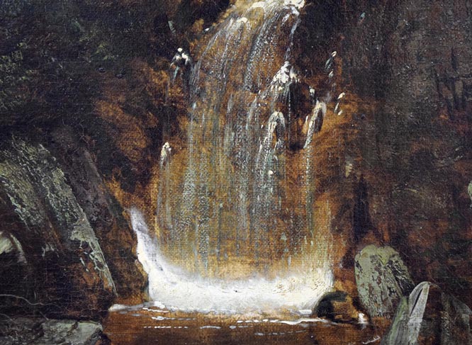 エドワード・プリーストリー「滝の風景」油絵・仏P12号　拡大画像4