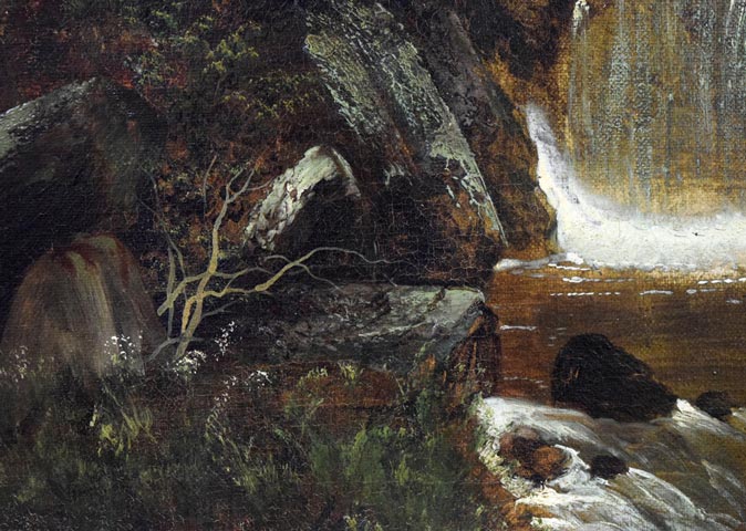 エドワード・プリーストリー「滝の風景」油絵・仏P12号　拡大画像5