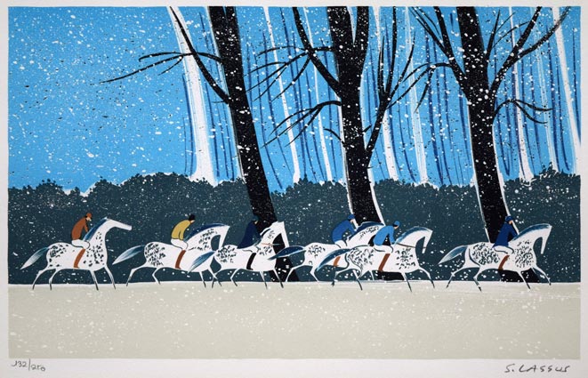 ラシス「冬の乗馬」リトグラフ　作品全体拡大画像