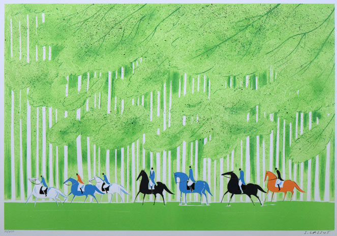 セルジュ・ラシス「緑の森」リトグラフ　作品全体拡大画像